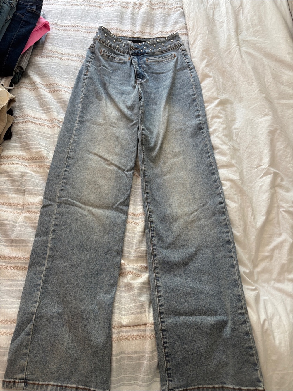 Fashion Nova Light Wash Studded Wide Leg Jeans